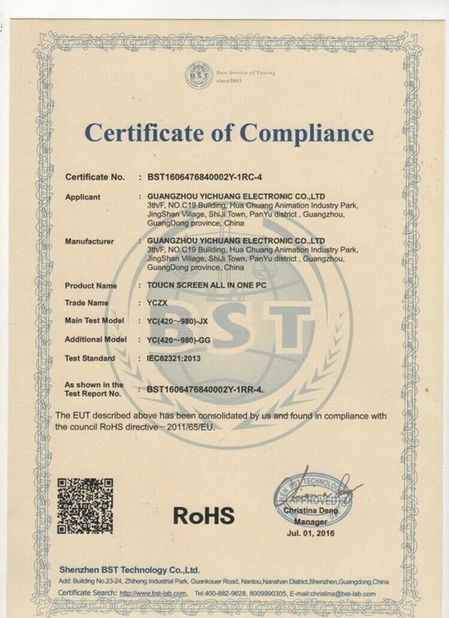 Chine Guangzhou Yichuang Electronic Co., Ltd. certifications